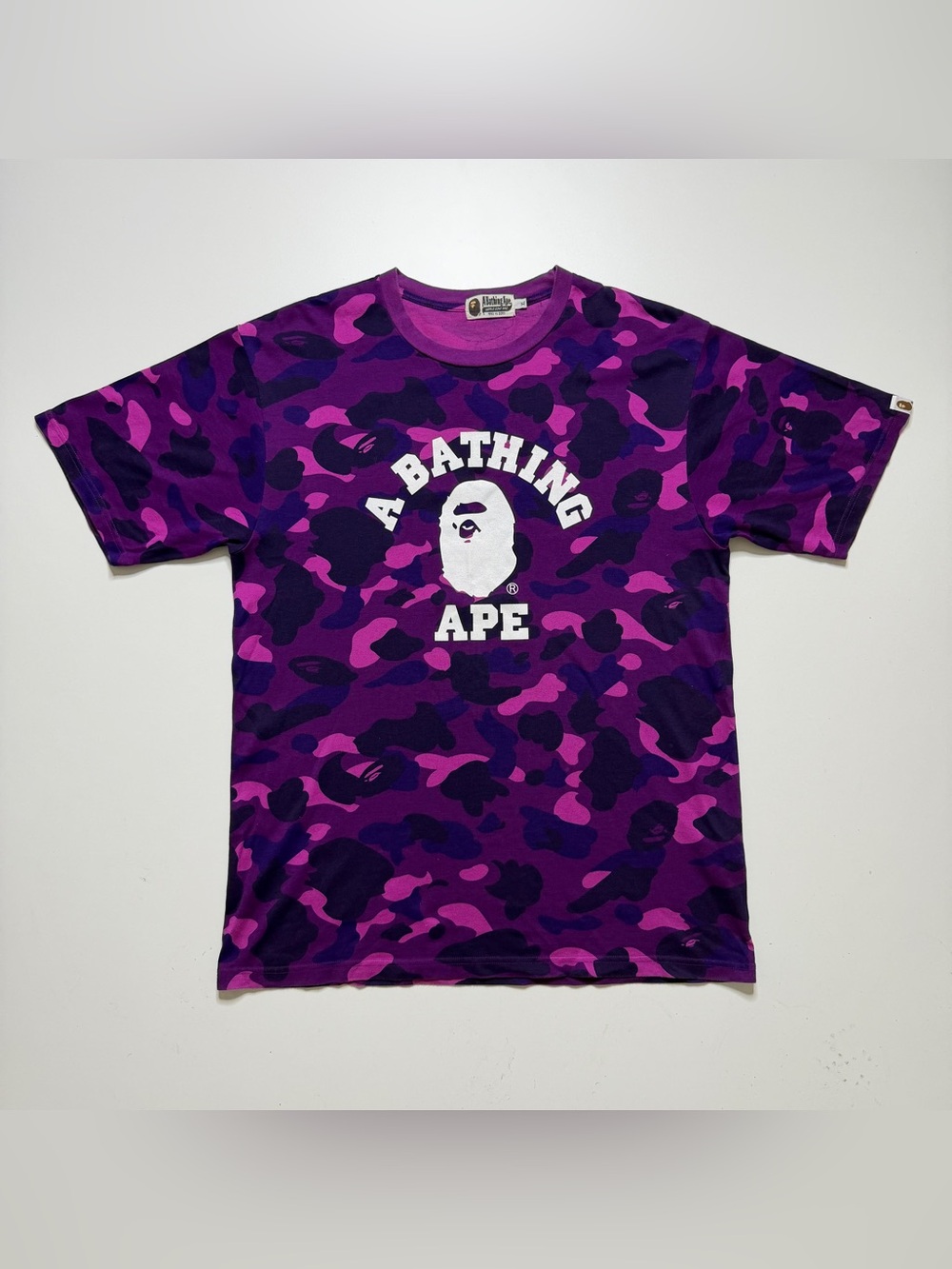 Bape College Camo Short Sleeve T-Shirt Mens XL Purple Japan Y2K
